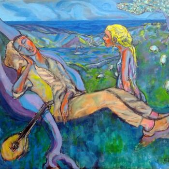 Картина под названием "the sleeping minstr…" - Simon Taylor, Подлинное произведение искусства, Масло