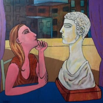 Schilderij getiteld "Woman and statue" door Simon Taylor, Origineel Kunstwerk, Anders