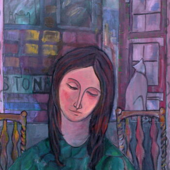 Painting titled "girl reading with c…" by Simon Taylor, Original Artwork