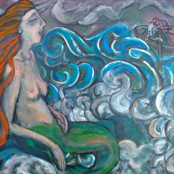 Painting titled "mermaid and the sai…" by Simon Taylor, Original Artwork, Other