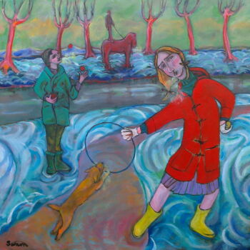 Pittura intitolato "Girl in red coat" da Simon Taylor, Opera d'arte originale