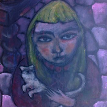 Painting titled "girl with kitten (3)" by Simon Taylor, Original Artwork