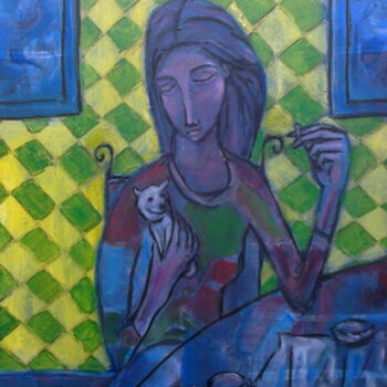 Painting titled "woman with small dog" by Simon Taylor, Original Artwork