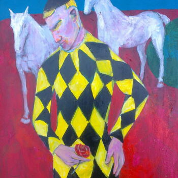 Painting titled "figure & horses" by Simon Taylor, Original Artwork