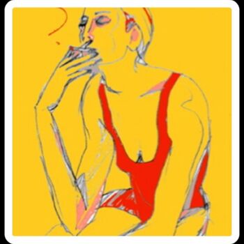 Disegno intitolato "woman smoking" da Simon Taylor, Opera d'arte originale