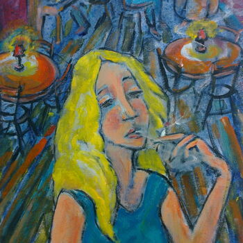 Painting titled "woman at jazz bar" by Simon Taylor, Original Artwork