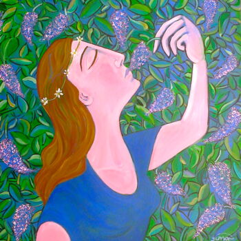 Pittura intitolato "woman & lilac" da Simon Taylor, Opera d'arte originale