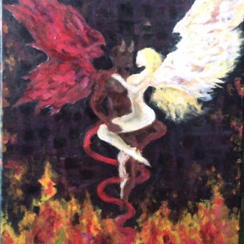 Peinture intitulée "Angel and devil" par Anna Simonova, Œuvre d'art originale, Huile