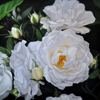 Картина под названием "White roses" - Simona Tsvetkova, Подлинное произведение искусства, Масло