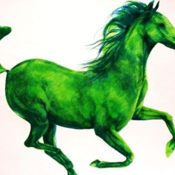 Malerei mit dem Titel "green horse" von Simona Timofei, Original-Kunstwerk, Andere