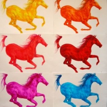 Картина под названием "coloured  horses" - Simona Timofei, Подлинное произведение искусства