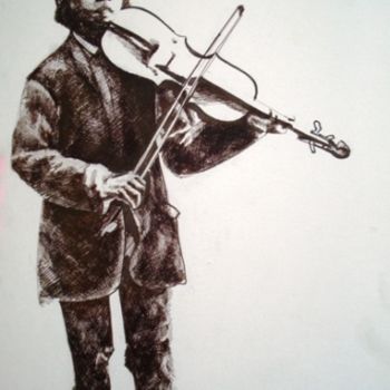 Malerei mit dem Titel "boy witha violin" von Simona Timofei, Original-Kunstwerk