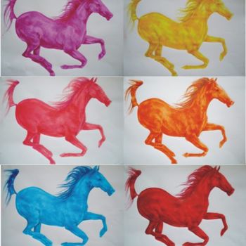 Malerei mit dem Titel "coloured  horses" von Simona Timofei, Original-Kunstwerk