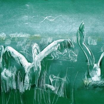 Malerei mit dem Titel "pelicans" von Simona Timofei, Original-Kunstwerk