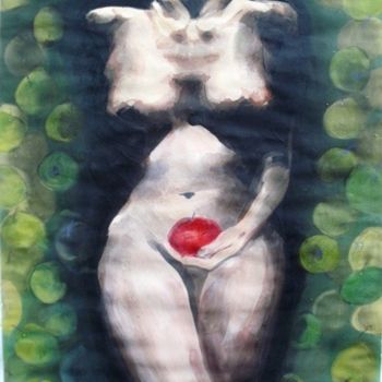 Malerei mit dem Titel "woman with apple2" von Simona Timofei, Original-Kunstwerk