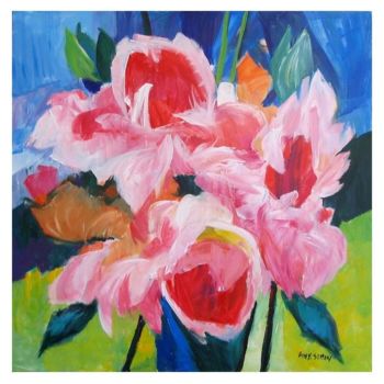 Painting titled "Pivoines C   Artist…" by Any Criss  Any Simon, Original Artwork, Oil