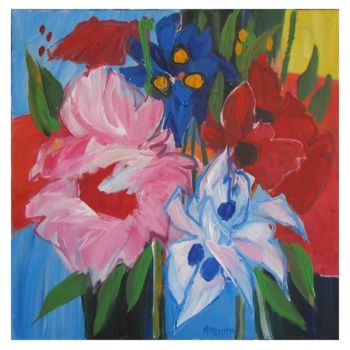 Painting titled "Fleurs Multicolores…" by Any Criss  Any Simon, Original Artwork, Oil
