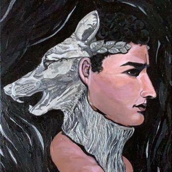 Painting titled "Silver wolf warrior" by Turkan, Original Artwork, Acrylic