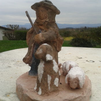 Sculpture intitulée "berger et son troup…" par Simone Collet, Œuvre d'art originale, Terre cuite