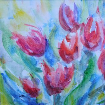 Картина под названием "Tulipes rouges" - Simone Cros-Morea, Подлинное произведение искусства, Акрил