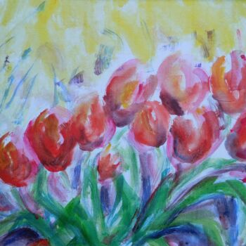 Painting titled "Tulipes oranges" by Simone Cros-Morea, Original Artwork, Acrylic