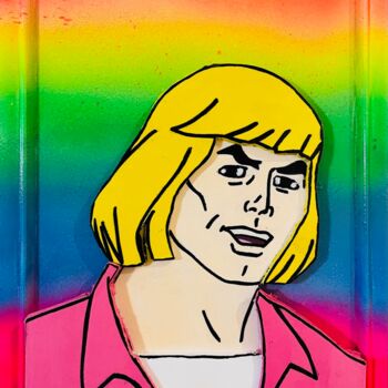 Painting titled "He-Man real life" by Simone De Rosa, Original Artwork, Acrylic Mounted on Wood Panel