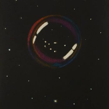 Painting titled "Space Bubble" by Simone Martina, Original Artwork, Conté Mounted on Other rigid panel