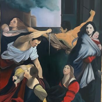 Malarstwo zatytułowany „La strage degli inn…” autorstwa Simone May, Oryginalna praca, Olej Zamontowany na Drewniana rama nos…