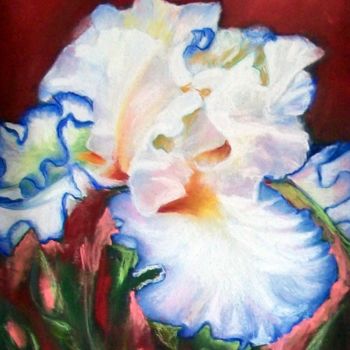 Painting titled "274-iris-blanc-sur-…" by Simone Mugnier, Original Artwork, Pastel