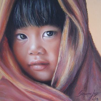 Drawing titled "Criança Oriental" by Simone Luz, Original Artwork, Pastel