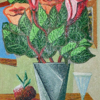 Painting titled "vaso com flores" by Domingos Siniscalchi Neto, Original Artwork, Oil