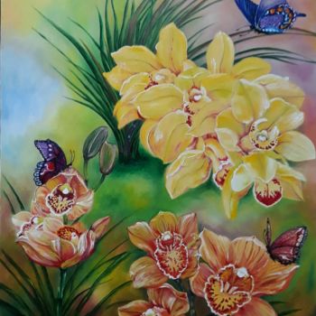 Peinture intitulée "Orquídeas e borbole…" par Simone Meier Meier, Œuvre d'art originale, Huile