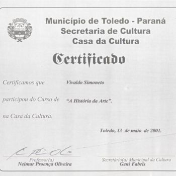 Painting titled "CERTIFICADO_2001.jpg" by Vivaldo Simoneto, Original Artwork