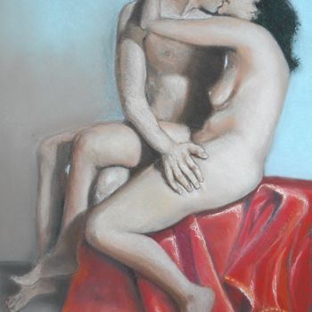 Pintura titulada ""Les Amoureux" Homm…" por Simonetti  Dit Sm, Obra de arte original, Pastel