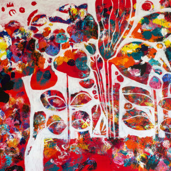 Malerei mit dem Titel "Red Herbarium" von Simonida Djordjevic, Original-Kunstwerk, Acryl