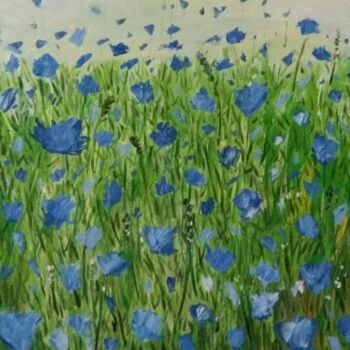 Painting titled "sun cornflower" by David Simon, Original Artwork, Oil