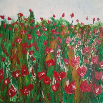 Painting titled "sky of poppies" by David Simon, Original Artwork, Acrylic