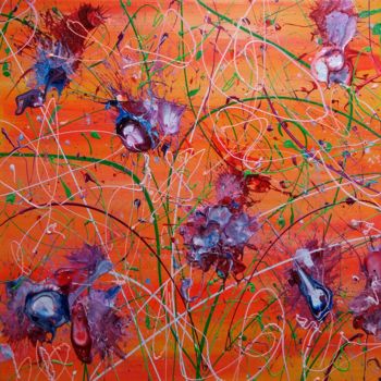 Painting titled "Flowers at Sunset" by Simon Slater, Original Artwork, Acrylic