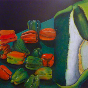 Schilderij getiteld "Cuisine poivronée" door Maria Iacuzzi (SIMPLE ART), Origineel Kunstwerk, Pastel