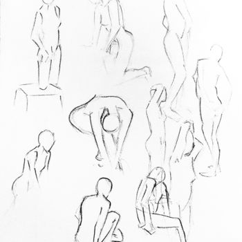 Drawing titled "Femme en mouvement" by Maria Iacuzzi (SIMPLE ART), Original Artwork, Pencil