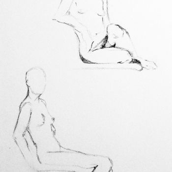 Drawing titled "Femme nue dans plus…" by Maria Iacuzzi (SIMPLE ART), Original Artwork, Pencil