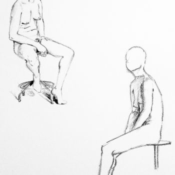 Drawing titled "Femme nue sur chaise" by Maria Iacuzzi (SIMPLE ART), Original Artwork, Pencil