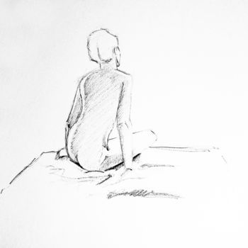 Dessin intitulée "Femme nue sur ses d…" par Maria Iacuzzi (SIMPLE ART), Œuvre d'art originale, Crayon