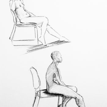 Dessin intitulée "Femme nue se prélas…" par Maria Iacuzzi (SIMPLE ART), Œuvre d'art originale, Crayon