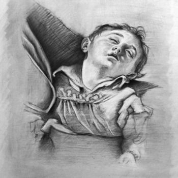 Tekening getiteld "L'enfant endormi" door Maria Iacuzzi (SIMPLE ART), Origineel Kunstwerk, Houtskool
