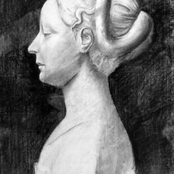 Disegno intitolato "Profil d'une femme" da Maria Iacuzzi (SIMPLE ART), Opera d'arte originale, Carbone