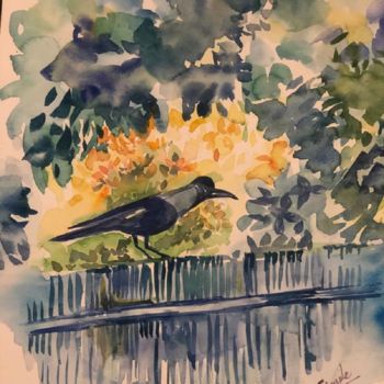 Peinture intitulée "The Philosopher Crow" par Simple Mohanty Pani, Œuvre d'art originale, Aquarelle
