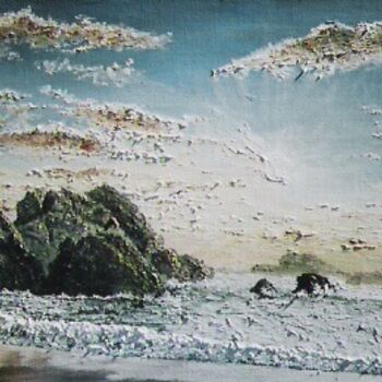 Malerei mit dem Titel "La plage du Donan" von Lark Sindia, Original-Kunstwerk, Öl