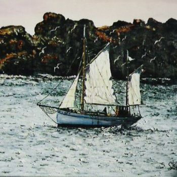 Peinture intitulée "Détente en mer" par Lark Sindia, Œuvre d'art originale