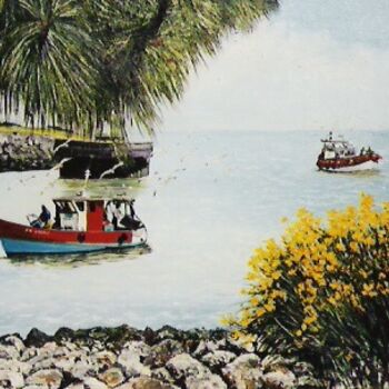 Pintura intitulada "Retour de pêche à S…" por Lark Sindia, Obras de arte originais